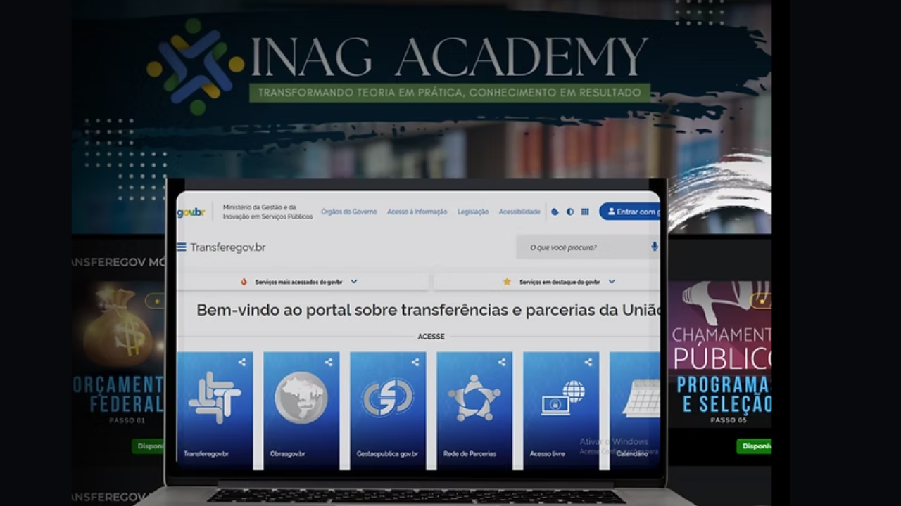 Plataforma INAG Academy com videoaulas do curso Transferegov